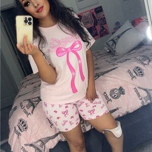 Chic Pink Bow Women's Pajama Set
